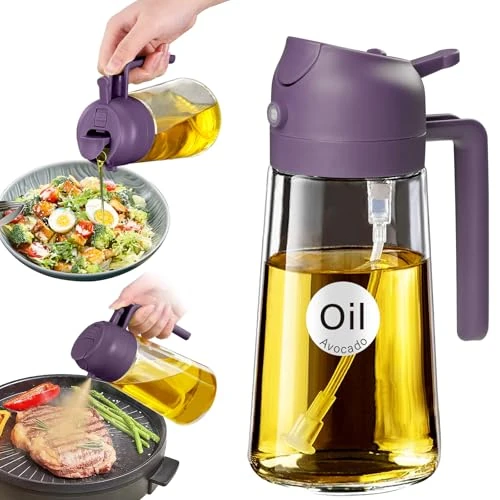 Zeitlich begrenztes Angebot: YARRAMATE 2 in 1 Ölsprüher für speiseöl, 470ml Öl Sprühflasche lebensmittelecht, Ölspray zum Kochen, Hochwertiger Öl Zerstäuber, Ölsprühgerät für Heißluftfritteuse (lila) von 10.99 € auf 10.99 € (0.00% Rabatt)