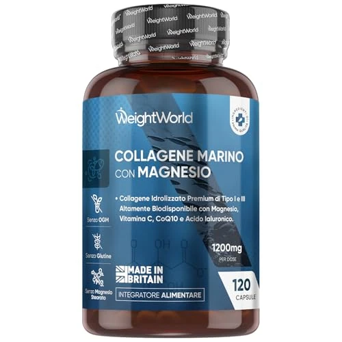 Colágeno con Magnesio 1200mg - Complejo con Ácido Hialurónico, Extracto de Bambú, Vitamina C, CoQ10 y Zinc - 120 Cápsulas de Colágeno Hidrolizado Tipo I y III del Titagen®, Sin OGM