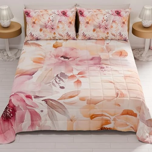 PETTI ARTIGIANI ITALIANI - Colcha Cama 170x260 cm Microfibra, Primavera Verano, Edredón Cubrecama Individual, Colchas Bouti Modernas, Floral 2, 100% Made in Italy