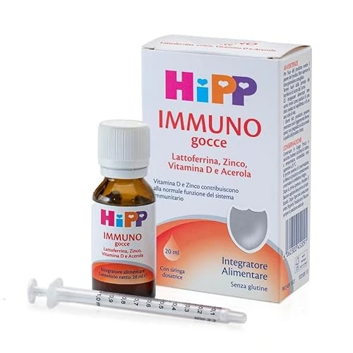 Offerta a tempo: HiPP- HiPP Immuno Gocce, Integratore Alimentare, Difese Immunitarie Bambini, Benessere di Naso e Gola, Lattoferrina, Zinco, Vitamina D, Acerola, Bambini, Sistema immunitario, 20ml - 15% da 24.86 € a 21.16 €