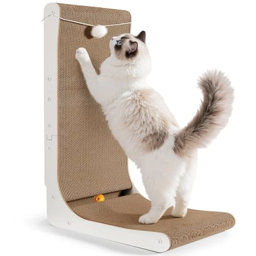 Offerta a tempo: Gimars Tiragraffi alto 68 cm a forma di L con palla, cartone verticale antigraffio per gatti, resistente, giocattolo per la protezione di mobili e divani, grande - 0.00% da 18.99 € a 18.99 €