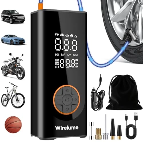 Limitiertes Angebot: Kabelloser Elektrische Luftpumpe 150PSI 6000mAh Akku Kompressor Fahrradpumpe Mini Tragbare Reifenpumpe mit LED-Licht & Auto-Stopp Wiederaufladbare Autoreifenpumpe DC 12 V von 23.99 EUR auf 19.99 EUR (Spare 17%)