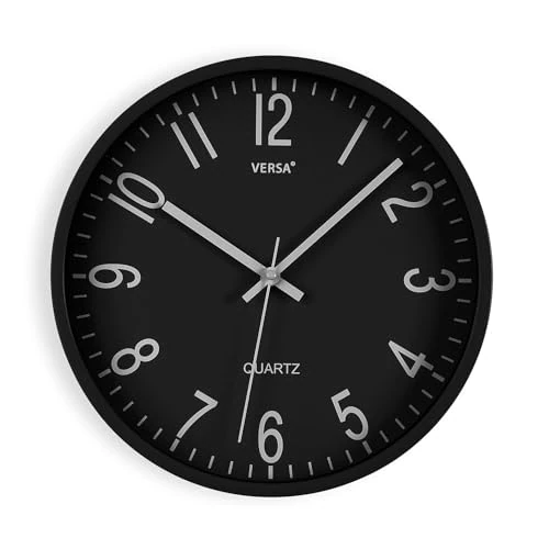 VERSA Raven Orologio da Parete Silenzioso e Decorativo, per Cucina, Soggiorno o Sala da Pranzo - Facile da Leggere, Misure (H x L x L) 30 x 4,3 x 30 cm, Polipropilene, Nero