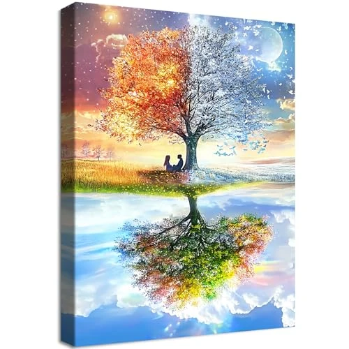 Zeitlich begrenztes Angebot: Baum des Lebens Leinwand Bilder Mit Rahmen Blauer Himmel und weiße Wolken Bild Wandbilder Wandkunst Kunstdruck auf Leinwand Malerei Wohnzimmer Korridor Schlafzimmer Badezimmer Wanddekor 40x60cm von 19.99 € auf 19.99 € (0.00% R