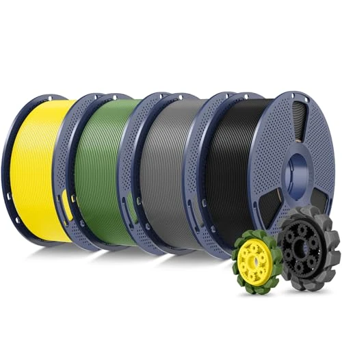 SUNLU 4KG PLA+2.0 Filamento per stampante 3D, Filamento PLA Plus di Aggiornamento, Bobina da 1kg, 4KG in Totale, Nero+Grigio+Verde oliva+Giallo