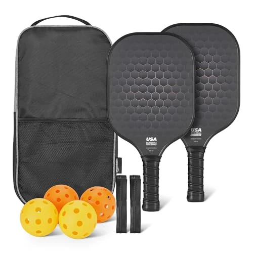 Oferta limitada: Amazon Basics Set de 2 Palas de Pickleball Aprobadas por USAPA con Marco de Vidrio, 4 Pelotas y 2 Grips, Negro Stealth de 38.29 € a 36.21 € (ahorro 5%)