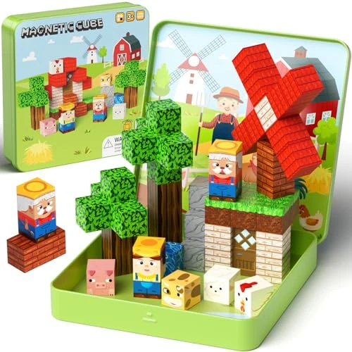 STEM Montessori zestaw do zabawy z magnetycznymi klockami, 49 sztuk, magnetyczne klocki do zabawy, dla dzieci od 3 lat, zabawka do układania w stos