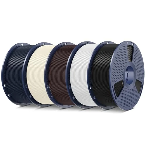 SUNLU 5 kg PLA Plus 3D Printer Filament, PLA+ Filament 1.75 mm, Robust 3D Filament, 1 kg Spool, Total 5 kg, Black + Roasted Chestnut Black + Midnight Black + White + Bone White