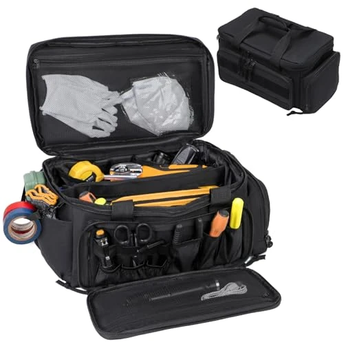Gkstly 14 inch Tool Bag Multi-pockets Tool Storage Organiser Heavy Duty Wide Open Mouth Tool Tote Bag with Carry Handle for Repairman Electrician Carpenters