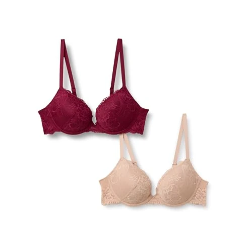 Oferta limitada: Amazon Essentials Sujetador Push-Up con Relleno, Aros y Encaje Mujer, Paquete de 2, Burdeos/Pétalo Claro, 95C de 38.00 € a 38.00 € (ahorro 0.00%)
