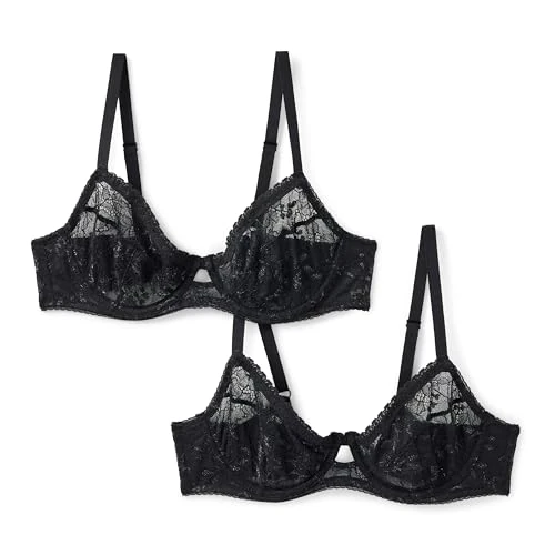 Limited-time offer: Amazon Essentials Women's Stretch Lace Balconette Bra, Pack of 2, Black, 36D from 32.00 £ to 32.00 £ (save 0.00%)