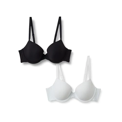 Offerta a tempo: Amazon Essentials Reggiseno Demi Foderato in Microfibra Effetto Pesca Donna, Pacco da 2, Nero/Bianco, 1D - 0.00% da 17.96 € a 17.96 €