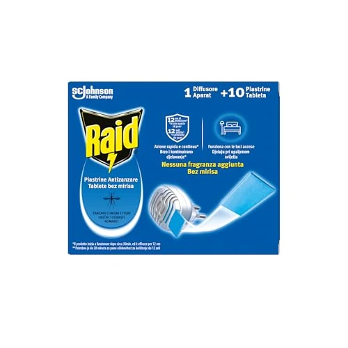 Offerta a tempo: Raid Piastrine Antizanzare Comuni e Tigre, Azione prolungata,1 Diffusore + 10 Piastrine Ricarica - 30% da 4.89 € a 3.42 €