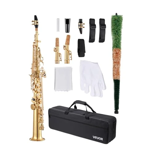 Offerta a tempo: VEVOR Sassofono Soprano Dritto, Si Bemolle, Kit di Sassofono in Ottone a 23 Tasti per Principianti, con Custodia Trasporto, Bocchino, Asta per Panno di Pulizia, Guanti, Tracolla, Oro - 18% da 260.90 € a 214.85 €