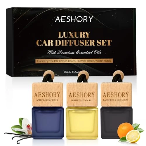 Offerta a tempo: AESHORY Profumatore Auto 3 x 8ML, Diffusore di Oli Essenziali Appeso Profumo Auto, Accessori Auto Interno Aromaterapia Aromaterapia per Albergo Più Popolari - Hotel Ritz Carlton, Baccarat, Westin - 38% da 15.99 € a 9.99 €
