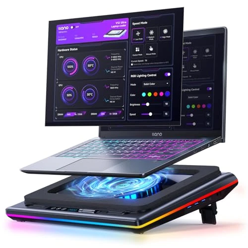 Offerta a tempo: llano V12 Ultra Raffreddatore per Laptop con Controllo Software Intelligente, Supporto Ventilatore RGB per Laptop Gaming, Ventilatore Turbo 5.5",3 *USB 3.0,per Laptop da 15.6" a 19" - 0.00% da 169.99 € a 169.99 €