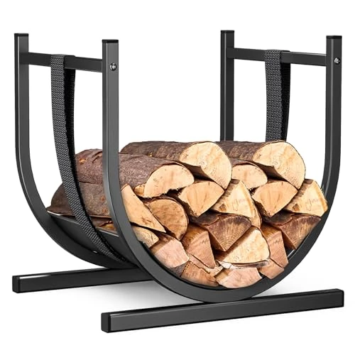 Limited-time offer: VOUNOT® Firewood Log Rack, Metal U-Shape Log Holder with Safety Strap Firewood Storage Stand for Fireplace, Indoor&Outdoor, 41 × 37 × 39.5 cm, Black from $40.34 to $40.34 (save 0.00%)