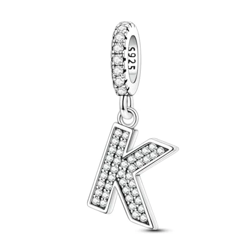 QIKAOLA S925 Sterling Silver Initial Charms for Pandora Bracelets 26 Letter Charms A-Z Alphabet Beads for Women