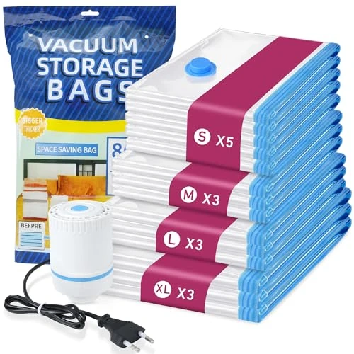 SUPERWSLING Vacuum Bag with Pump, 10 Vacuum Storage Bags (4 x 40 x 60 cm, 2 x 50 x 70 cm, 2 x 60 x 80 cm, 2 x 80 x 100 cm), Ideal for Clothing and Travel Storage (10)