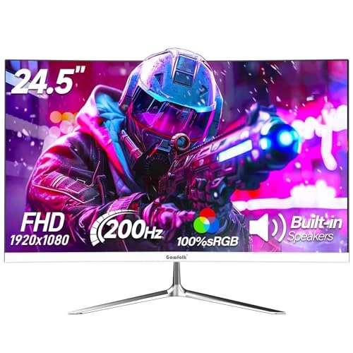 Gawfolk 24.5 Inch Gaming Monitor with Speakers, 200Hz PC Screen, FHD 1080P Frameless Computer Monitors, DisplayPort, HDMI, Eye Care