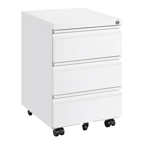Oferta limitada: HOMSTEEL Cajonera móvil, Archivador Metálico con Cerradura, 4 Llaves, 3 Cajones, Premontado, para Oficina, Oficina en Casa, Blanco de 125.99 EUR a 99.99 EUR (ahorro 21%)