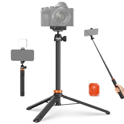 Offerta a tempo: NEEWER BASICS 59"Selfie Stick Tripod Compatibile con iPhone e Camera DSLR, Piccolo Treppiede da Tavolo Portatile Compatto in Metallo con Telecomando Testa Sfera, 2in1 Supporto Telefono per Video Film — 36% da 37,99 € a 24,29 €
