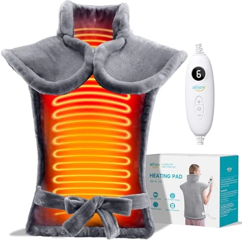 ALLJOY Termoforo Cervicale e Spalle, 24" x 33" Termoforo Elettrico per Collo con 6 Impostazioni, Spegnimento Automatico 90Mins, Cavo lungo 9.5FT, Lavabile in Lavatrice