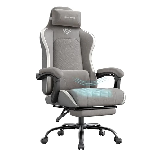 Offerta a tempo: SONGMICS Sedia Gaming, Sedia da Ufficio Scrivania, Ergonomica, Seduta con Molle, Poggiapiedi, Braccioli con Meccanismo Sincronizzato, Grigio Tortora OBG079G01 - 0.00% da 119.99 € a 119.99 €