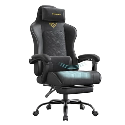 Offerta a tempo: SONGMICS Sedia Gaming, Sedia da Ufficio Scrivania, Ergonomica, Seduta con Molle, Poggiapiedi, Braccioli con Meccanismo Sincronizzato, Nero Inchiostro OBG079B01 - 15% da 119.99 € a 101.99 €