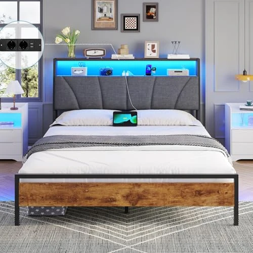 Offerta a tempo: Brinlawb Letto Imbottito 120x200 cm, Struttura letto con Luce LED e Stazione di Ricarica (2 Prese CA 2 Porte USB) Struttura letto con piattaforma in metallo, Facile da montare, Moderno, Nero e Grigio - 0.00% da 129.99 € a 129.99 €