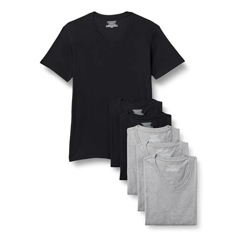 Offerta a tempo: Amazon Essentials Maglietta Intima con Scollo A V, Traspirante, in Cotone Uomo, Pacco da 6, Grigio Puntinato/Nero, L - 40% da 24.70 € a 14.93 €