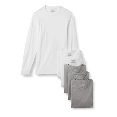Offerta a tempo: Amazon Essentials Magliette Intime a Girocollo vestibilità Aderente Uomo, Confezione da 6, Medio Grigio mélange/Bianco, S - 0.00% da 26.23 € a 26.23 €