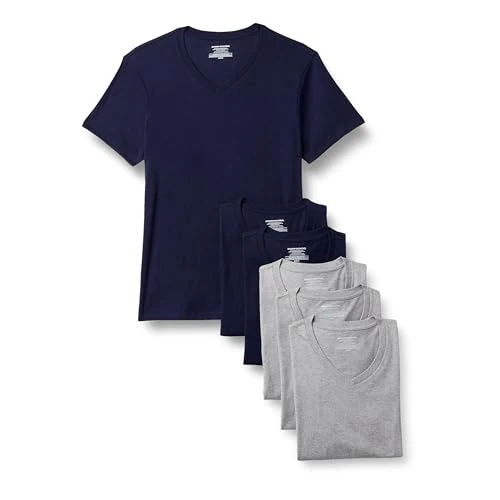 Offre limitée : Amazon Essentials Tee Shirt Homme, Maillot de Corps Col V, Respirant, Coton, Lot de 6, Bleu Marine/Gris Medio Mezcla, M de 17.63 € à 17.63 € (0.00% de remise)