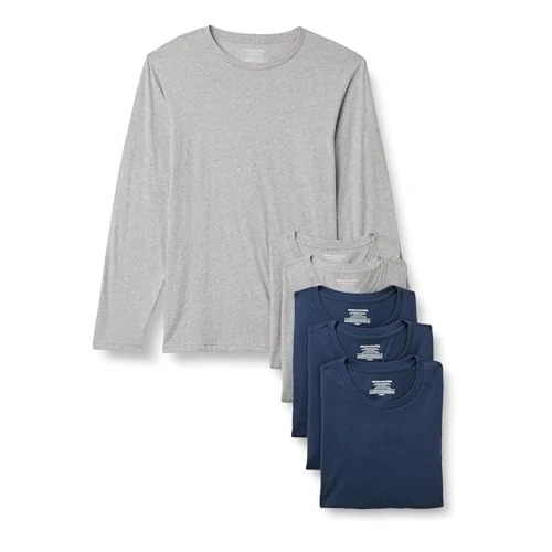 Limited-time offer: Amazon Essentials Men's Vests - Slim-Fit Cotton Crew Neck, Short and Long Sleeve T Shirt, Pack of 6, Undershirt and Vests for Men, Medium Grey Heather/Navy, M from 9.01 £ to 7.85 £ (save 13%)