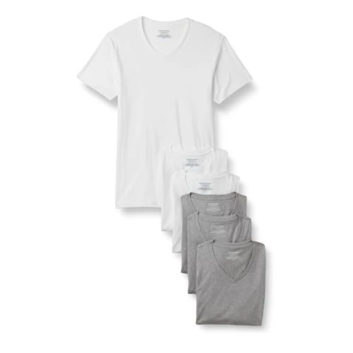 Offerta a tempo: Amazon Essentials Maglietta Intima con Scollo A V, Traspirante, in Cotone Uomo, Pacco da 6, Bianco/Grigio Medio Puntinato, XL - 7% da 25.99 € a 24.08 €