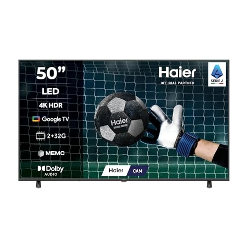 Offerta a tempo: Haier LED 4K UHD H50K85FUX 50" Smart TV, Google TV, Dolby Audio, HDR 10, Google Assistant, Bluetooth 5.1, DBX TV, HDMI 2.1 x 4 - 0.00% da 225.99 € a 225.99 €