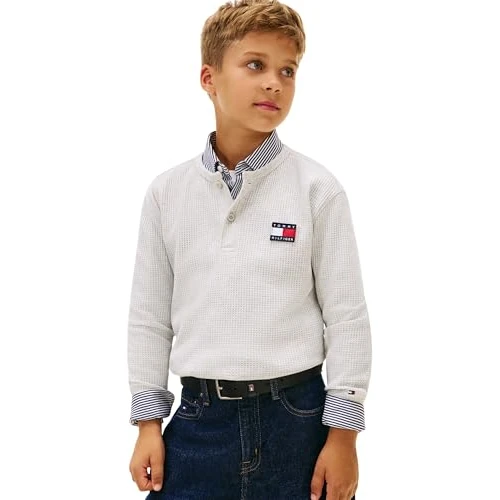 Tommy Hilfiger Boys Heritage Henley Waffle Tee LS KB0KB10166 Grey (Mid Grey Heather) 14 Years