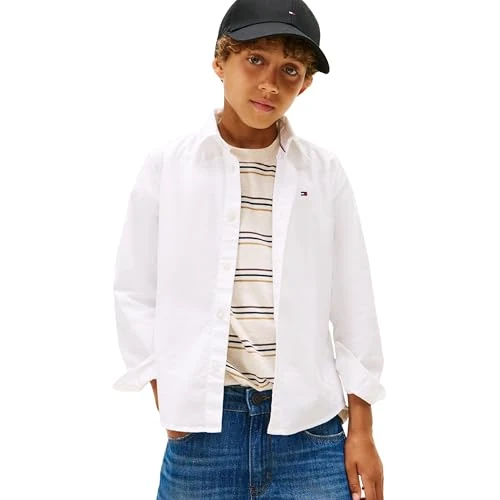 Tijdelijke aanbieding: Tommy Hilfiger Boy's Flag Oxford Shirt LS KB0KB10192 L/S Shirt, wit (wit), 12 jaar, Wit (wit), 12 jaar van 39.16 € naar 39.16 € (0.00% korting)