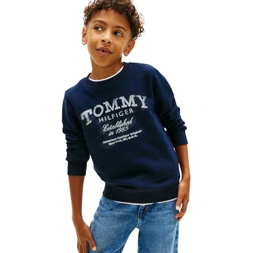 Tommy Hilfiger Boy's TOMMY FADED PRINT SWEATSHIRT KB0KB10337 Pullover Sweatshirt, BLUE (Dark Night Navy), 14 Years