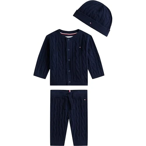 Offerta a tempo: Tommy Hilfiger Neonati Set Pantaloni, Cardigan e Berretto, Blu (Dark Night Navy), 80 - 6% da 62.92 € a 59.28 €
