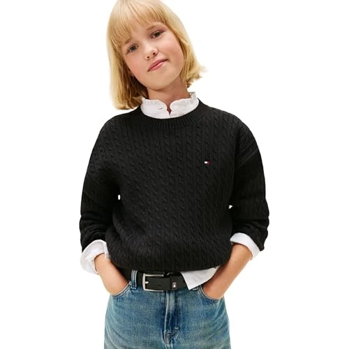 Tommy Hilfiger Cable Sweater Kg0kg08848 Pullover, Black (Black), 10 Anni Bambina