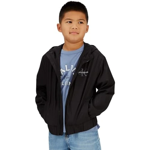 Offerta a tempo: Calvin Klein Bambino Giacca a Vento Monologo Essential con Cappuccio, Nero (Ck Black), 16 Anni - 54% da 109.90 € a 51.07 €