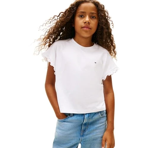 Zeitlich begrenztes Angebot: Tommy Hilfiger Mädchen T-Shirt Kurzarm Essential Top Relaxed Fit, Weiß (White), 7 Jahre von 16.15 € auf 14.25 € (11.76% Rabatt)
