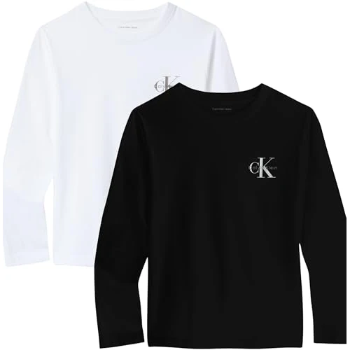 Calvin Klein Boy's 2P Chest Mono LS T-Shirt IB0IB02255 Other Tops, Black (Ck Black/Bright White), 4 Years