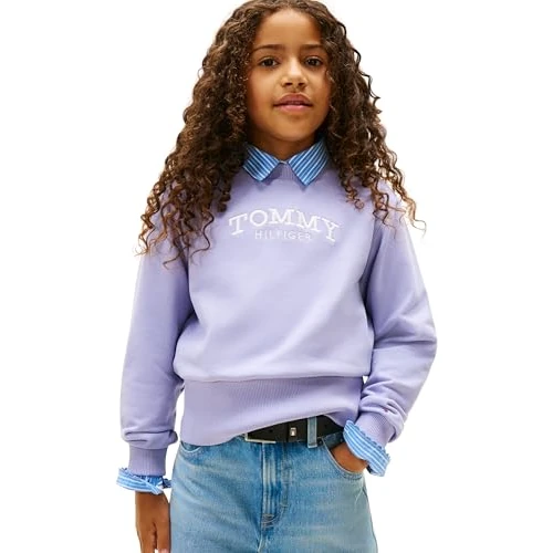 Tommy Hilfiger Mädchen High Rib Hem Crew Neck Kg0kg08989 Pullover-Sweatshirt, Blue (Periwinkle Dusk), 14 Jahre