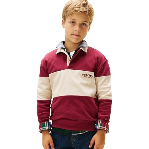 Offerta a tempo: Tommy Hilfiger Bambino Maglietta Polo Maniche Lunghe Colourblock con Colletto a Contrasto, Rosso (Gulf Sand Colourblock), 86 - 44% da 64.90 € a 36.22 €