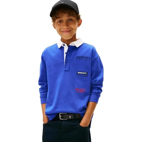 Zeitlich begrenztes Angebot: Tommy Hilfiger Jungen Poloshirt Langarm Multi Print mit Kontrast-Kragen, Blau (Majesty Blue), 80 von 29.12 € auf 29.12 € (0.00% Rabatt)