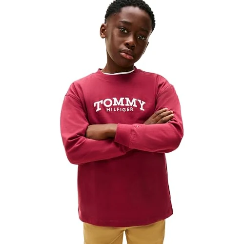 Tommy Hilfiger Monotype Print T-Shirt LS Kb0kb10052 Maglietta L/S, Purple (Rich Cherry), 16 Anni Bambini e Ragazzi