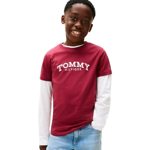 Tommy Hilfiger Monotype Print Graphic T-Shirt Kb0kb10051 Camiseta S/S, Purple (Rich Cherry), 12 años para Niños