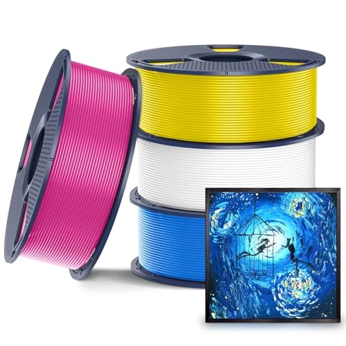 SUNLU CMYK Lithophane PLA Filament 1.75 mm, 4 kg 3D Printer Filament Pack, Compatible with AMS and Regular FDM 3D Printers, Total 4 kg, 1 kg per Spool, 4 Packs, 4 Colours, White + Cyan + Magenta +